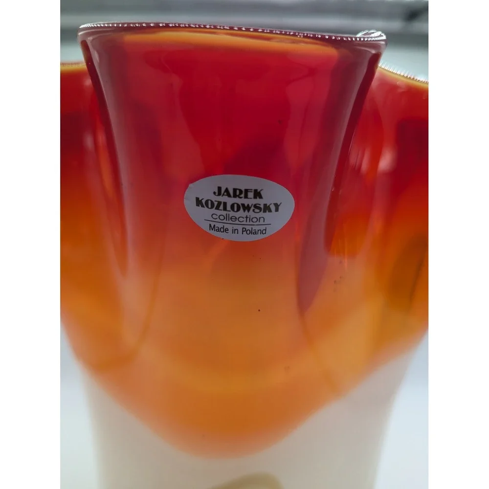 Jarek Kozlowsky‎ Collection Hand Blown Art Glass Vase Ruffled Rim Made in Poland